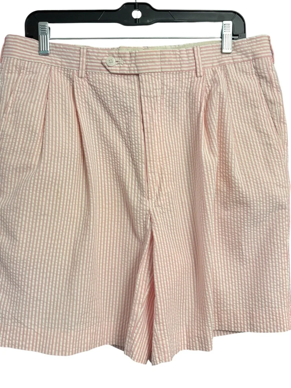 Berle Pink/White Pleated  Striped Seersucker Mens Shorts sz 34”